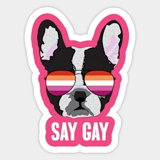 Funny Lesbian SAY GAY - Boston Terrier Dog Lesbian Pride Flag Sticker